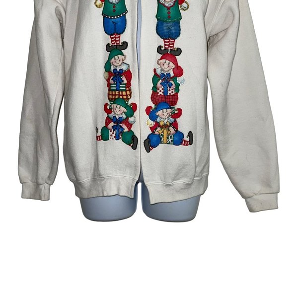 Vintage Hand Designed Cardigan Sweatshirt Womens M Christmas Holiday Well Worn - Picture 3 of 12